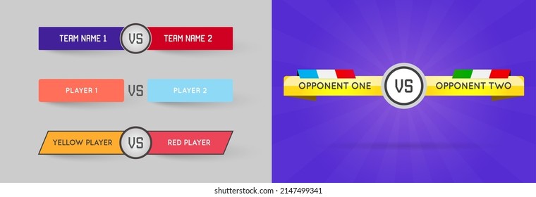 Set of Game Versus Screen. Fight Backgrounds Against Each Other. Battle. Team vs Team. Sport or Gaming. Vector Illustration.