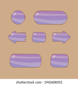 Set Of Game Wooden Buttons In Blue Color Vector UI Game Design