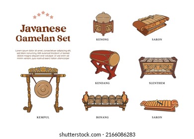 set of gamelan traditional music instrumental hand drawn illustration