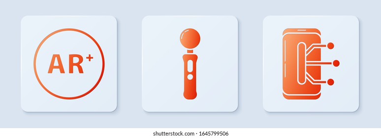 Set Gamepad, Ar, augmented reality and Smartphone, mobile phone. White square button. Vector