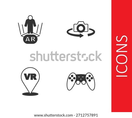 Set Gamepad, Augmented reality AR, Virtual and 360 degree view icon. Vector