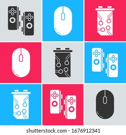 Set Gamepad, Computer mouse and Video graphic card icon. Vector