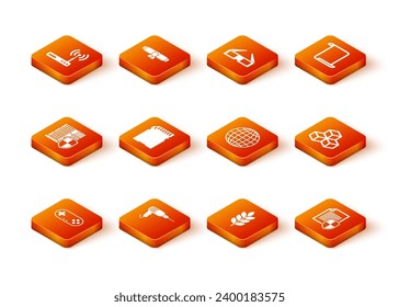 Set Gamepad, Drill machine, Server with shield, SD card, Wheat and Earth globe icon. Vector