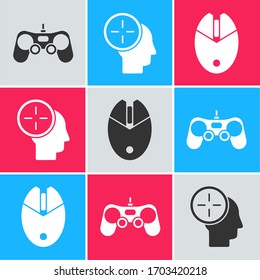 Set Gamepad, Head-Jagd-Konzept und Computer-Maus-Gaming-Symbol. Vektorillustration