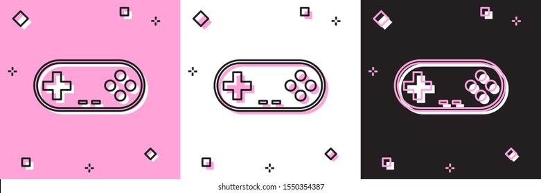 Set Gamepad icon isolated on pink and white, black background. Game controller.  Vector Illustration