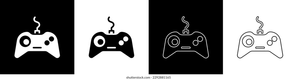 Set Gamepad icon isolated on black and white background. Game controller.  Vector Illustration