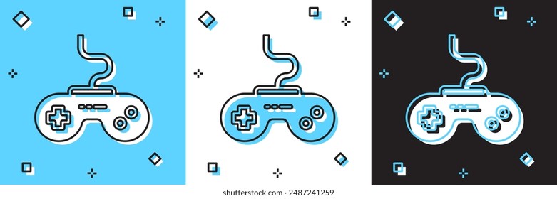 Set Gamepad icon isolated on blue and white, black background. Game controller.  Vector