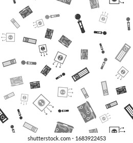 Set Gamepad, Laptop, Video game console and Remote control on seamless pattern. Vector