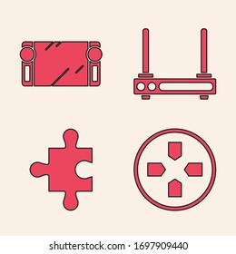 Set Gamepad, Portable video game console, Router and wi-fi signal and Piece of puzzle icon. Vector