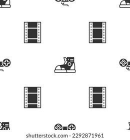 Set Gamepad, Sport sneakers and Play Video on seamless pattern. Vector