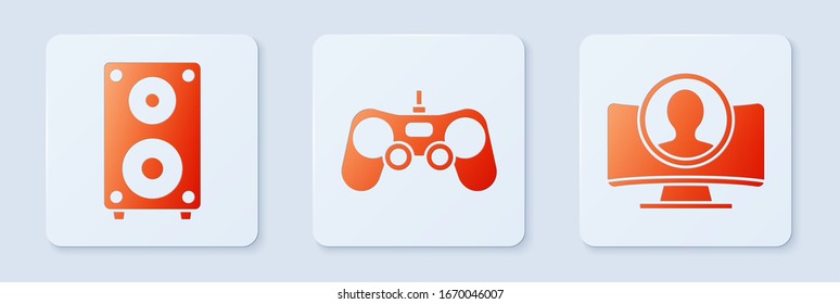 Set Gamepad, Stereo speaker and Create account screen. White square button. Vector