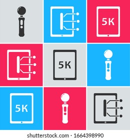 Set Gamepad, Tablet and Tablet with text 5k icon. Vector