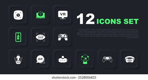 Set Gamepad, Virtual reality glasses, 360 degree view, Augmented AR, 3d modeling and  icon. Vector