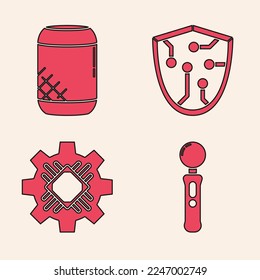 Set Gamepad, Voice assistant, Cyber security and Processor icon. Vector