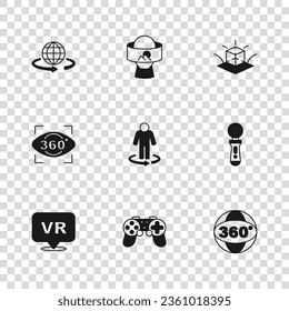 Set Gamepad, VR controller game, 360 degree view, 3d modeling, Virtual reality glasses and  icon. Vector