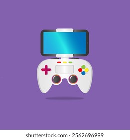 Set of gamepads for games on a smartphone. Mobile gaming controller illustration on purple background.