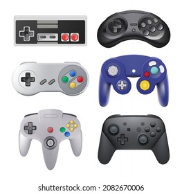 Set of Gamepads for Play Consoles and PC Video Games, realistic vector illustration