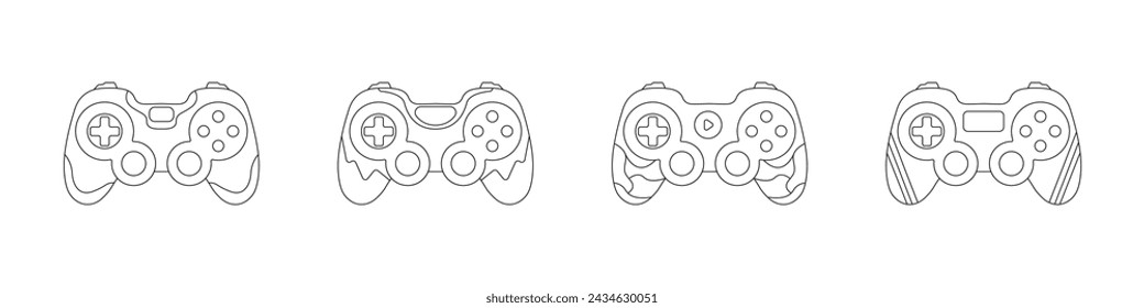Set of gamepads vector. Linear game joysticks vector. Stylish game controllers vector. Game console vector icon.