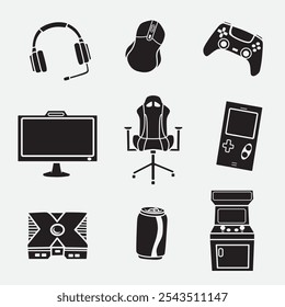 set of gamer gear good for icons, silhouette design, element design, etc
