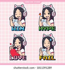 Set of gamer girl expression sticker