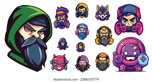 set of gamer mascot logo design vector with modern illustration style concept for badge, emblem and t-shirt printing. gamer illustration for e-sport team.