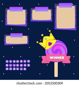 Set For Games Windows Buttons  Lollipop Icon Winner Purple On Dark Background Vector Design