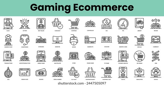 Set of gaming ecommerce icons. Linear style icon bundle. Vector Illustration