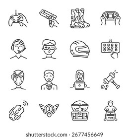Set of Gaming Fun Line Style Icons 
