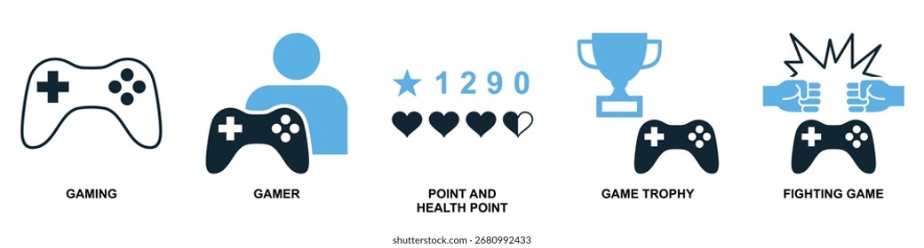 Conjunto do vetor de ícones do jogo. Ideal para jogos, aplicativos e temas de entretenimento. Uma coleção de símbolos simples e claros que representam várias funções de jogo.