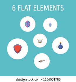 Set of gaming icons flat style symbols with crystal, shield, sniper rifle and other icons for your web mobile app logo design.