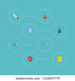 Set of gaming icons flat style symbols with sword, mana potion, gatling gun and other icons for your web mobile app logo design.