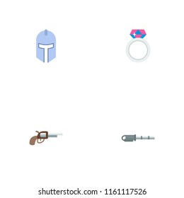 Set of gaming icons flat style symbols with gun, magic ring, knight helmet and other icons for your web mobile app logo design.