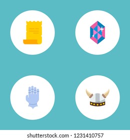 Set of gaming icons flat style symbols with barbarian, magical scrolled, gauntlet and other icons for your web mobile app logo design.