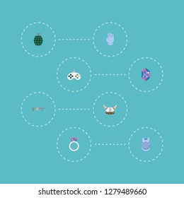 Set of gaming icons flat style symbols with magic ring, rpg, body armor and other icons for your web mobile app logo design.