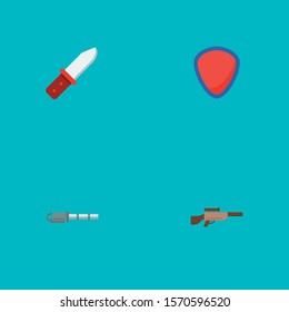 Set of gaming icons flat style symbols with sniper rifle, gatling gun, infantry knife and other icons for your web mobile app logo design.