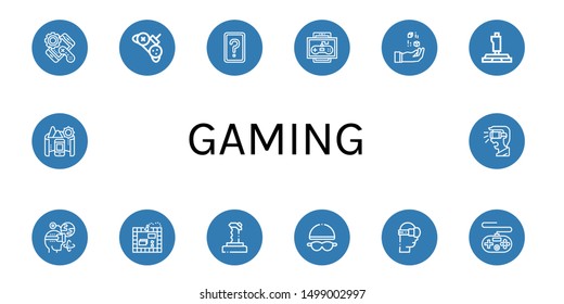 Set of gaming icons such as Controller, Card game, Game, Dice, Joystick, Augmented reality, Board game, Goggles, Virtual reality, Gamepad, Panorama , gaming