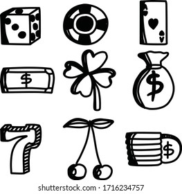 Eine Reihe von Gaming-Symbolen, die für Spielinhalte mit Doodle-Stil geeignet sind