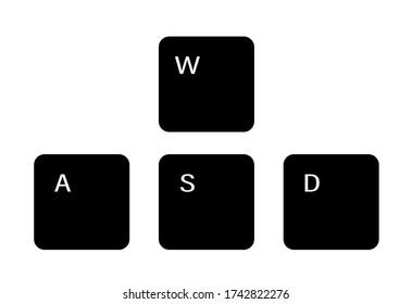 Set of gaming keyboard keys A W S D on a white background. Isolated vector