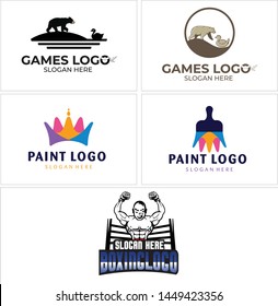 Set of gaming, painting, and boxing logos