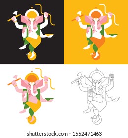 Set Ganesh idol, lord Ganesh. Ganesh Puja. Ganesh Chaturthi. It is used for postcards, prints, textiles, tattoo.
