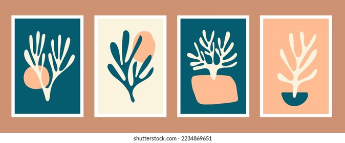 Set of ganges silhouette posters inspired by Matisse. Modern minimalist wall decoration art. Colorful vector illustration, interior decoration