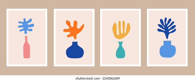 Set of ganges silhouette posters inspired by Matisse. Modern minimalist wall decoration art. Colorful vector illustration, interior decoration