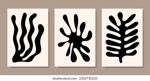 Set of ganges silhouette posters inspired by Matisse. Modern minimalist wall decoration art. Black color vector illustration, interior decoration.