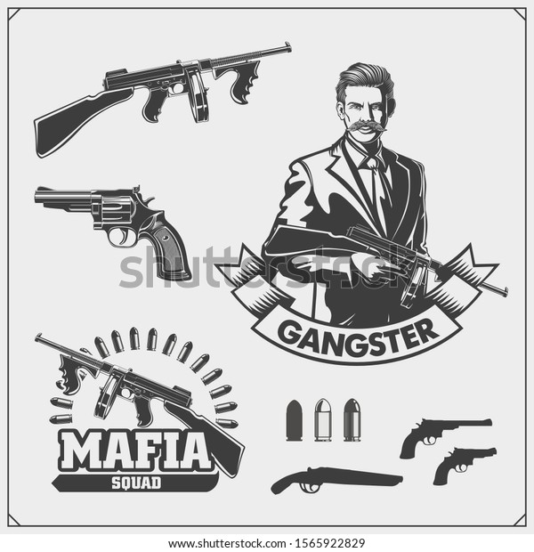 Set Gangsters Mafia Emblems Labels Design Stock Vector (Royalty Free ...