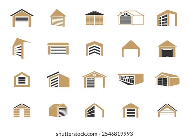 Set of Garage door icon logo car house business vector isolated