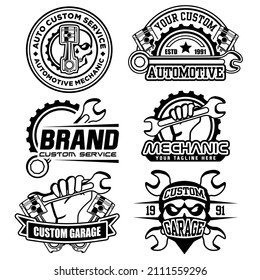 Set of Garage emblem vector Logo. Service, repair, Maintenance work icon. Retro logo. Text is on the separate group.