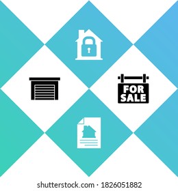 Set Garage, House contract, under protection and Hanging sign with For Sale icon. Vector.