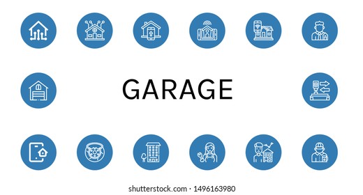 Set of garage icons such as Smart house, Smart home, Real estate, Brake, Apartment, Mechanic, Estate agent, Gas station attendant, Garage, Auto , garage