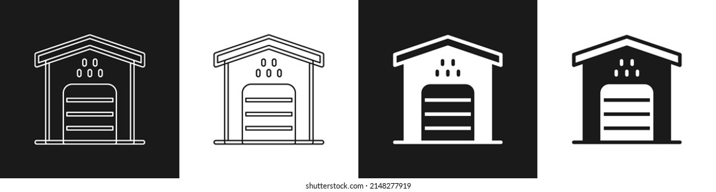 Set Garage for taxi car icon isolated on black and white background.  Vector