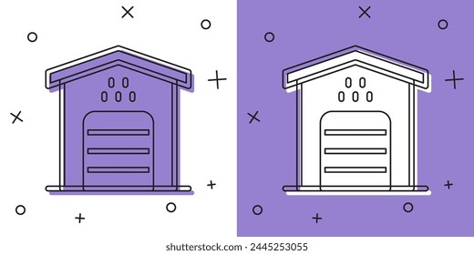 Set Garage for taxi car icon isolated on white and purple background.  Vector